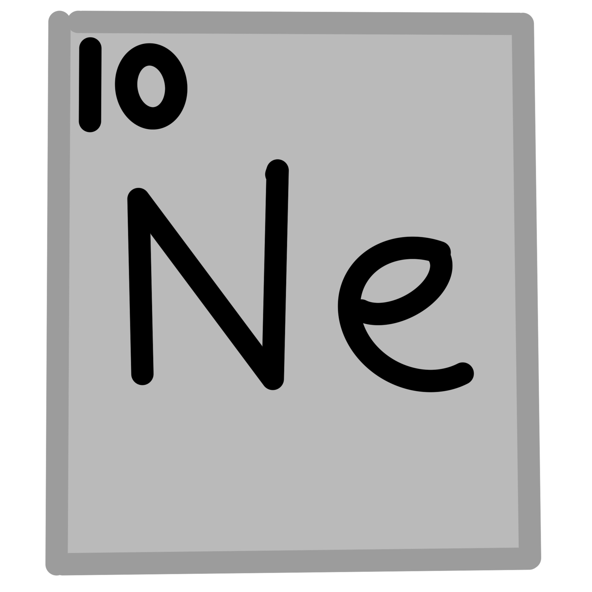 A gray rectangle with “Ne” in the middle of it In the top left corner is a 10